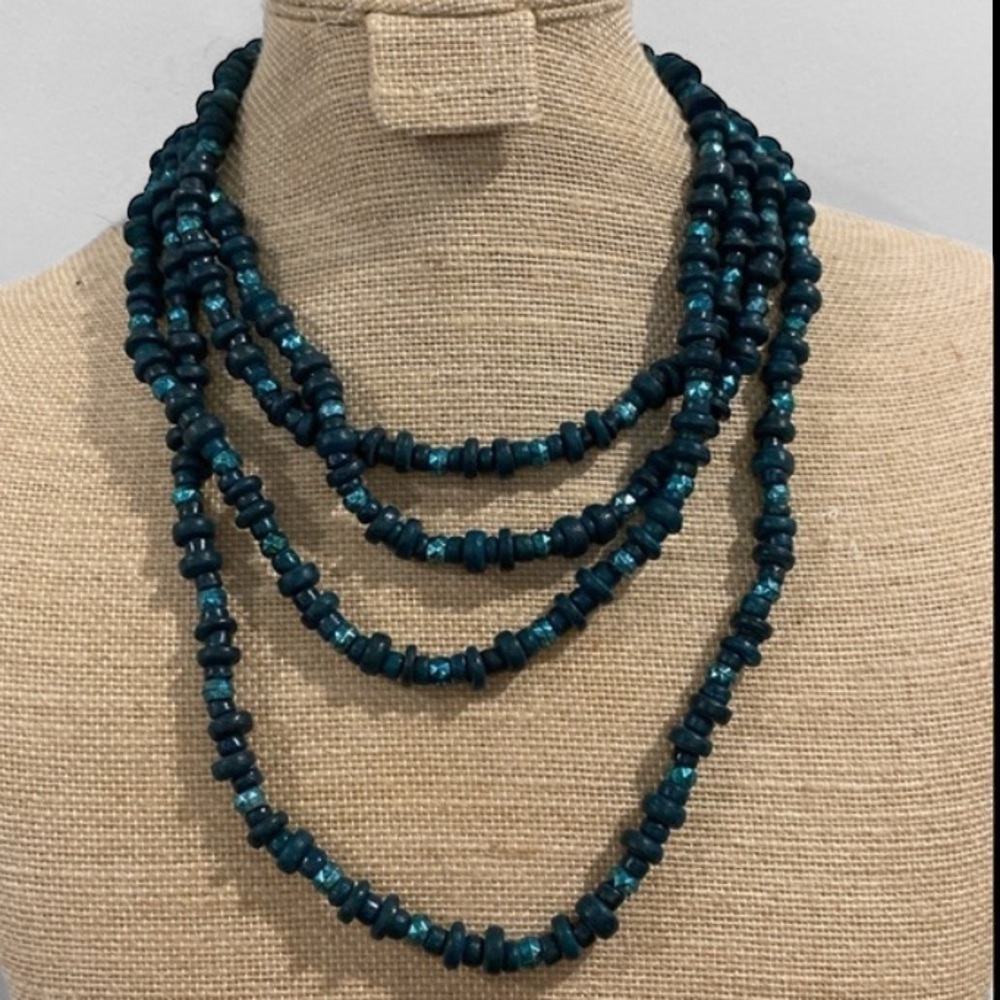 Blue Green Long Beads Necklace